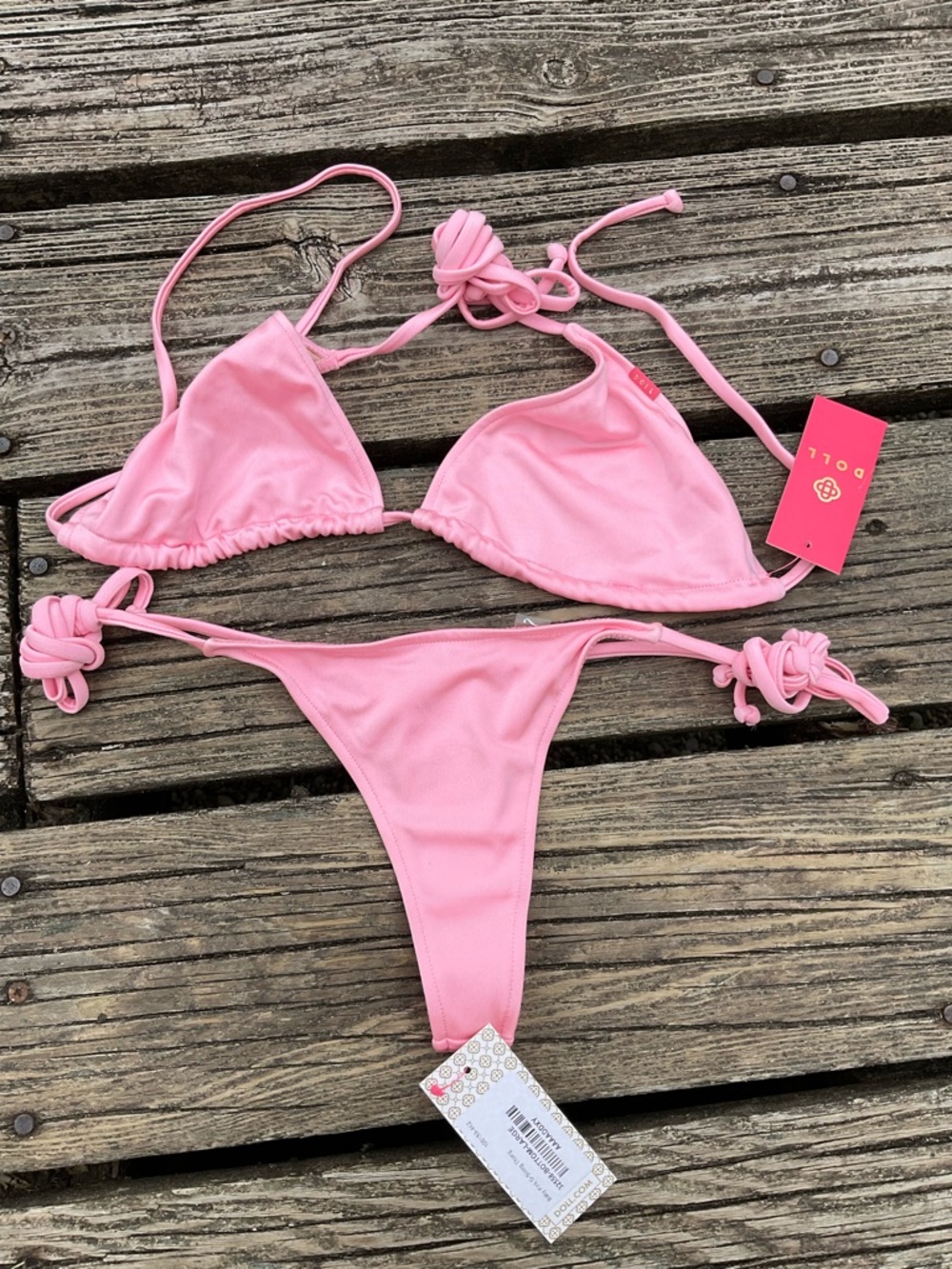 Dollcake Pink Triangle String Bikini Set top medium bottom large